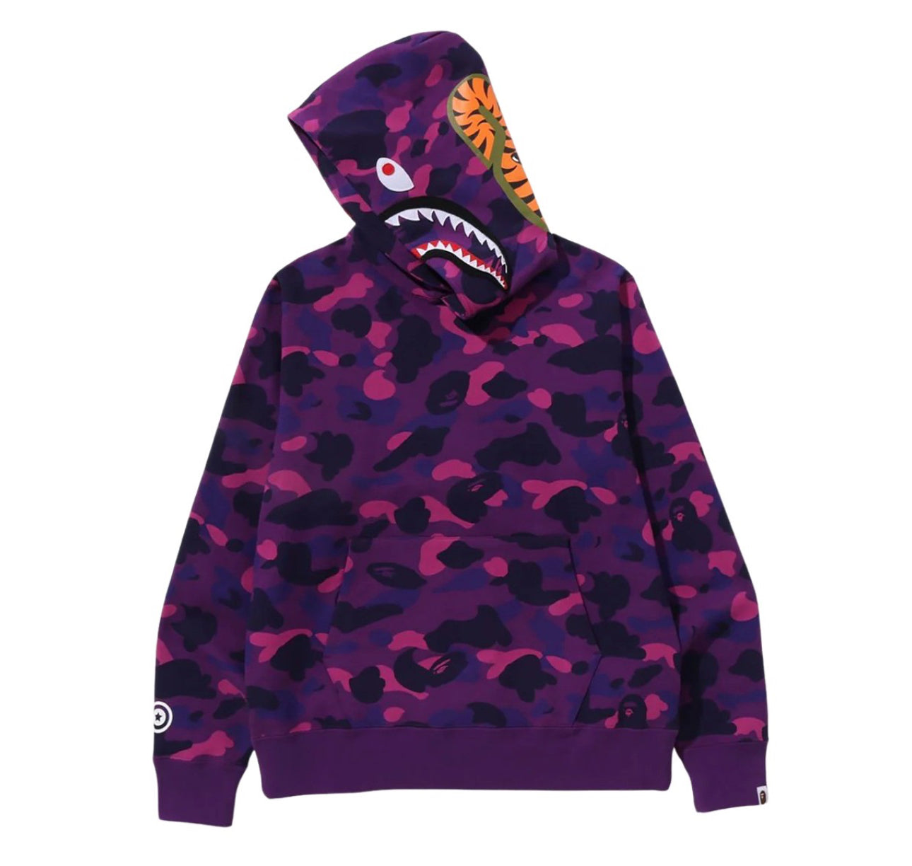 A BATHING APE MEN COLOR CAMO SHARK PULLOVER HOODIE (PURPLE)