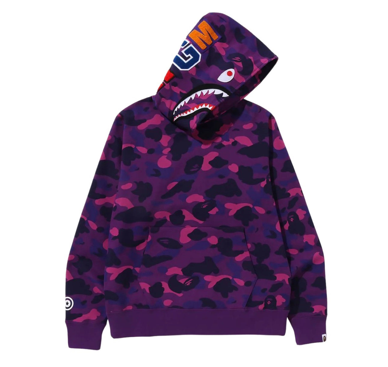 A BATHING APE MEN COLOR CAMO SHARK PULLOVER HOODIE (PURPLE)