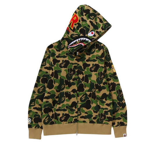 A BATHING APE MEN ABC CAMO SHARK FULL ZIP HOODIE (GREEN)